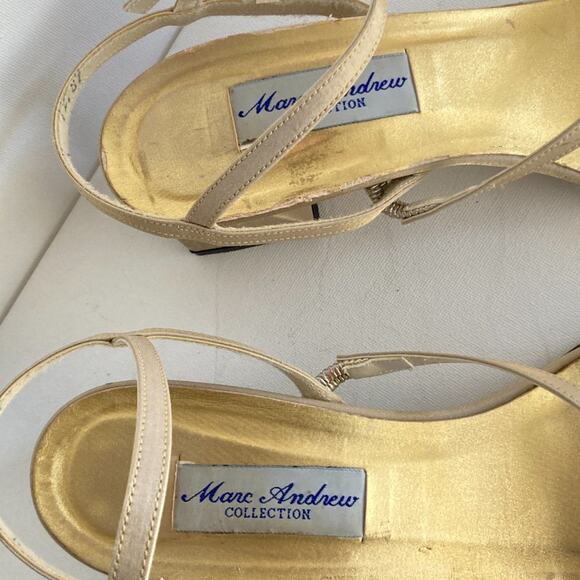 Marc Andrew Strappy Gold Shimmer Dressy Sandals with Chunky Heel Sz 9M - Picture 5 of 9